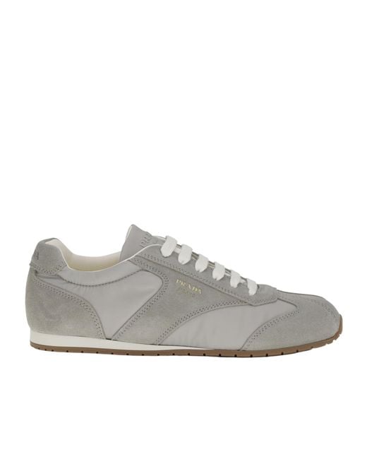 Prada Gray Logo-Detailed Lace-Up Sneakers for men