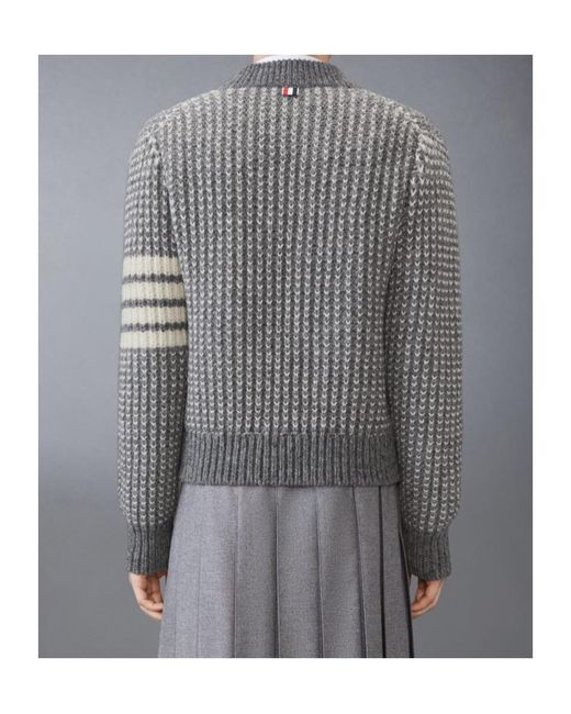 Thom Browne Gray Bar Chunky-Knit Bomber Jacket for men