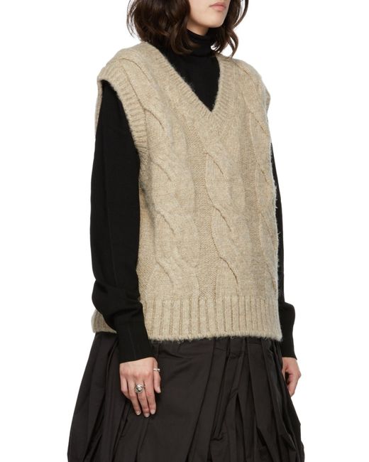 we11done Natural Cable-Knit V-Neck Vest for men