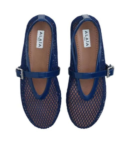 Alaïa Blue Alaïa Fishnet Ballet Flats