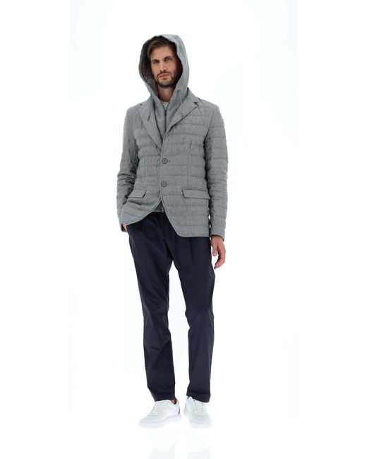 Herno Gray Hooded Quilted Coat for men