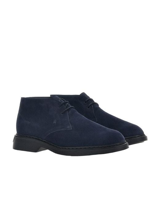 Hogan Blue Round-Toe Lace-Up Desert Boots for men