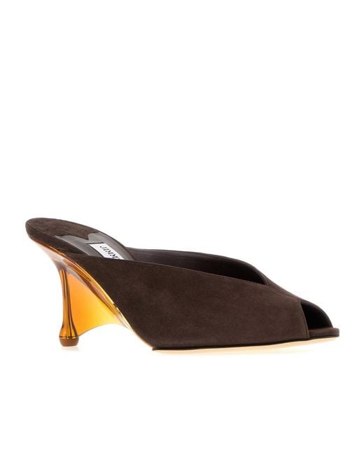 Jimmy Choo Brown Glace 80 Wedge Mules