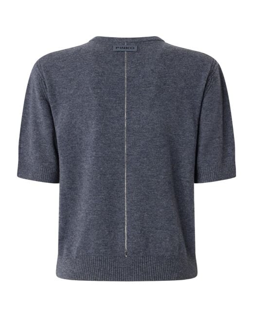 Pinko Blue Short-Sleeve V-Neck Sweater