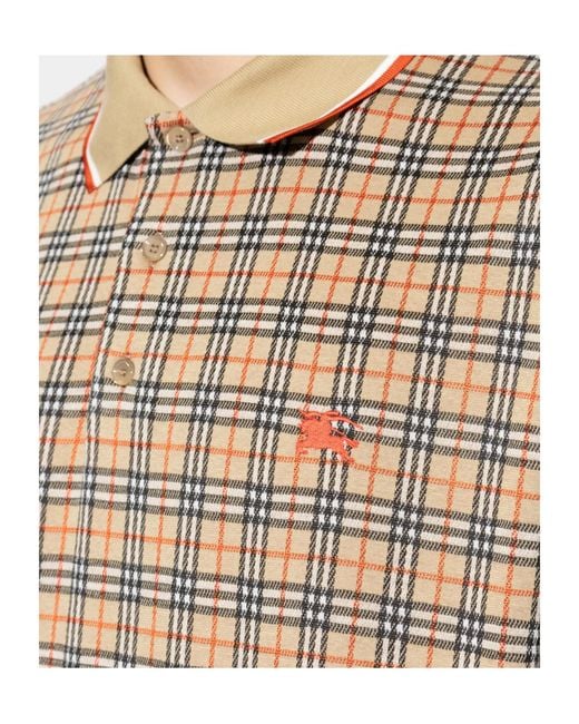 Burberry Natural Ekd Embroidered Checked Short Sleeved Polo Shirt for men