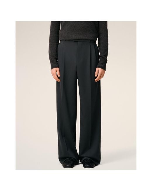 AMI Black Wool Low Waist Wide Pants for men
