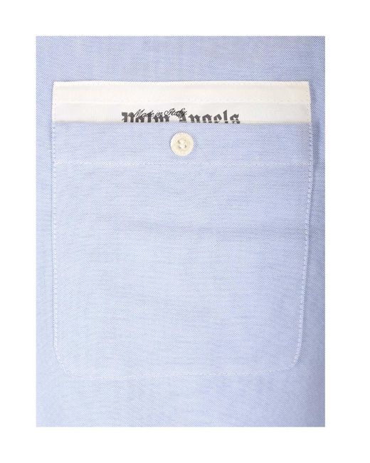Palm Angels Blue Logo Printed Long-Sleeved Shirt for men
