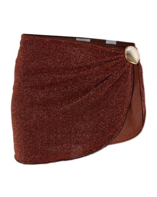Oseree Red Oséree Lurex Shell-Detail Mini Beach Skirt