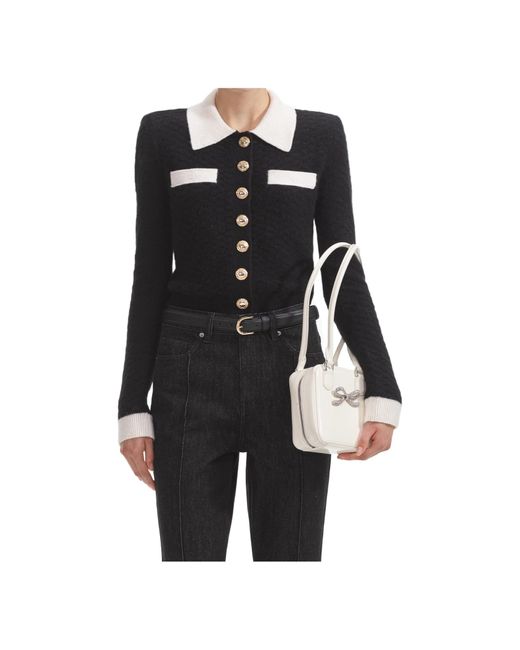 Self-Portrait Black Button-Fastened Knit Top