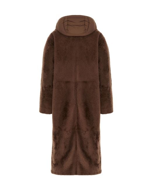 Moorer Brown Hooded Double-Breasted Coat