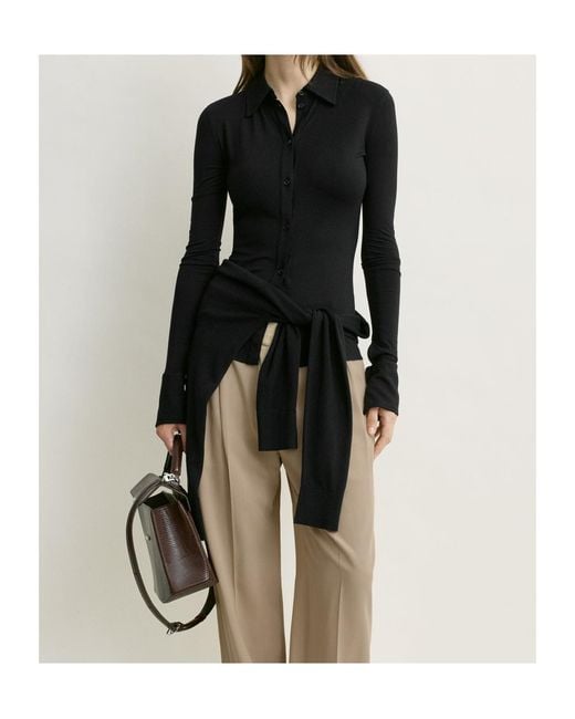 Totême  Black Totême Fitted Jersey Blouse