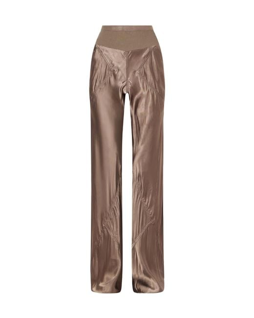 Rick Owens Brown Bias Satin Flared Pants