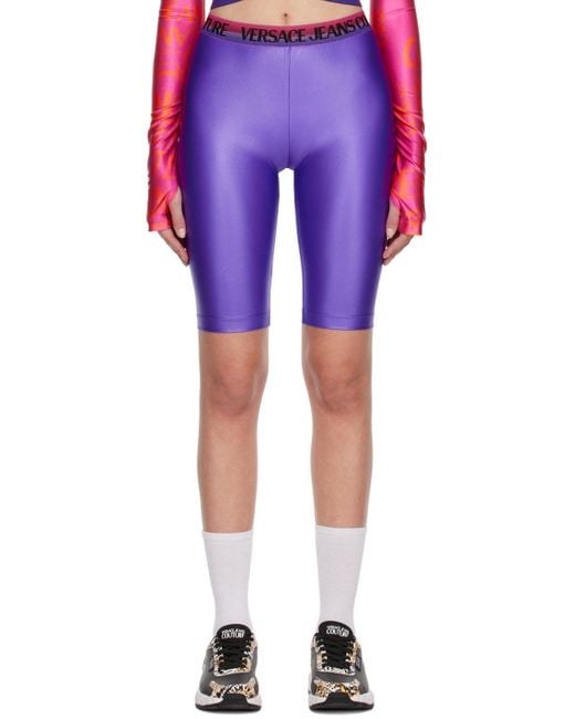 Versace Jeans Blue Logo-Waistband Cycling Shorts