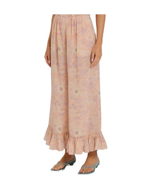 Chloé Pink Light Floral Ruffled Wide-Leg Casual Pants