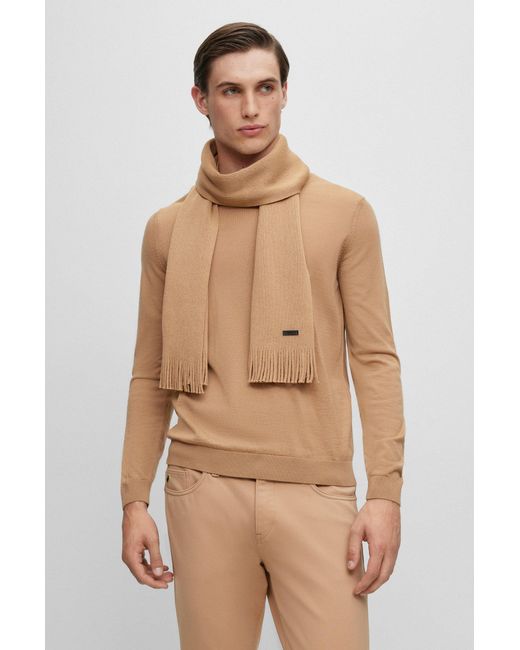 Boss White Boss Logo Patch Knitted Scarf for men