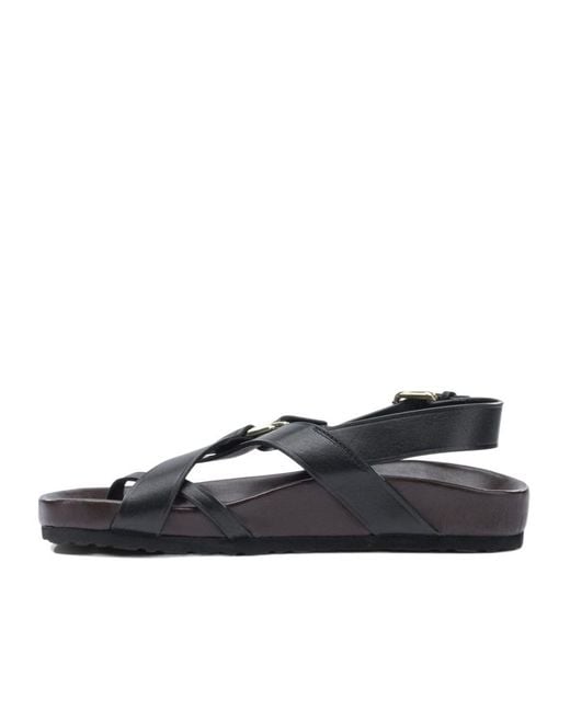 Soeur Black Round-Toe Flat Sandals