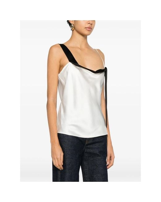 Tom Ford White Tuxedo Band Satin Camisole Top
