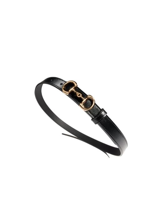 Gucci Black Thin Belt With Horsebit Buckle