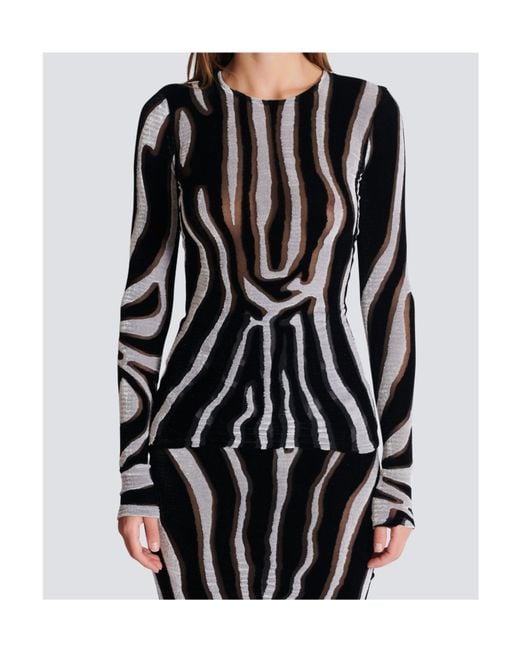 Balmain Black Zebra-Print Velvet Bodycon Top