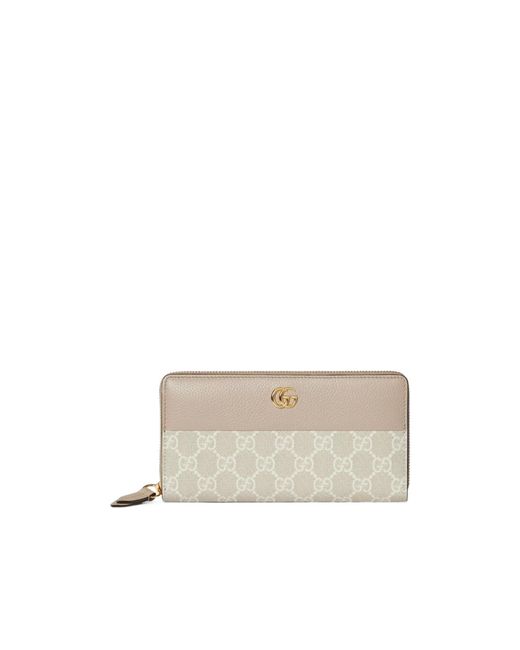 Gucci White Bi-Color Gg Marmont Zip Around Wallet