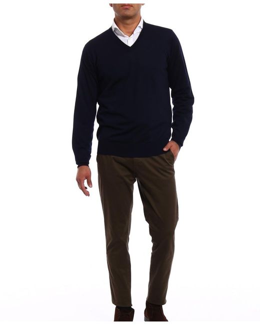 Brunello Cucinelli Blue V V-Neck Knitted Jumper for men