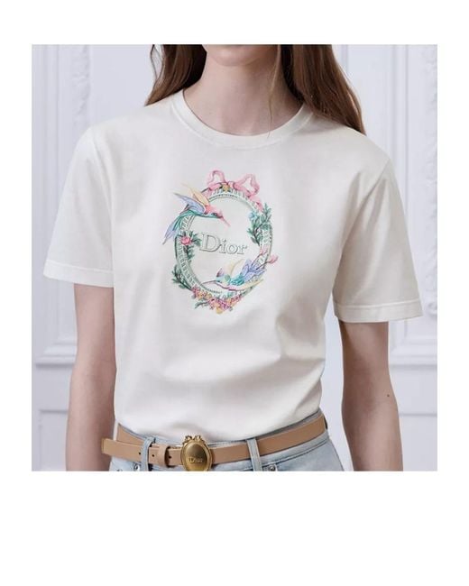 Dior White Qixi Embroidered Fitted T-Shirt