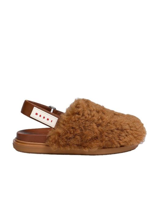 Marni Brown Logo Patch Slingback Sandals