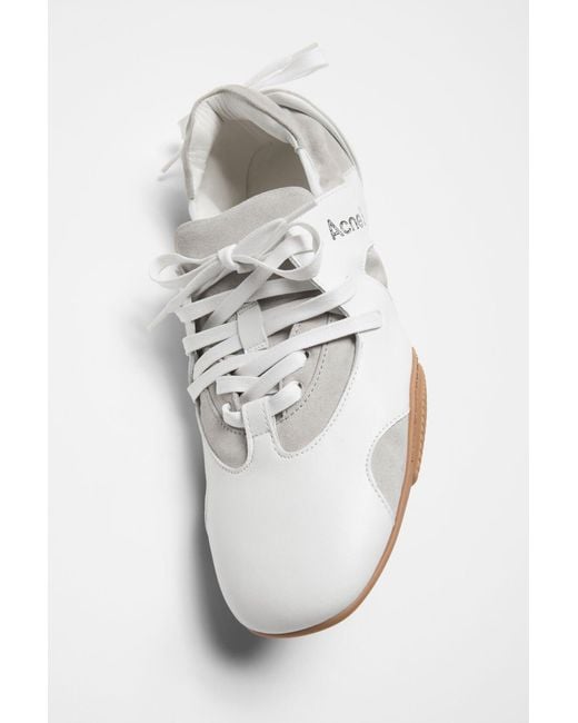 Acne White Leather Lace-Up Sneakers for men