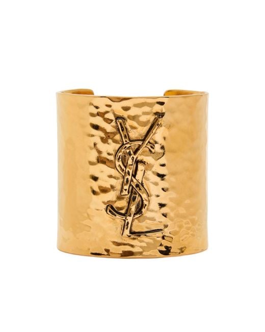 Saint Laurent Metallic Logo Hammered Cuff