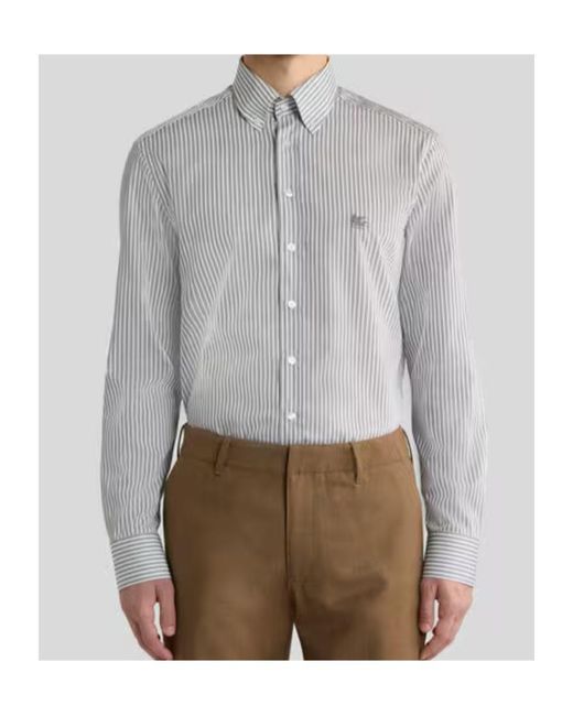 Etro Gray Striped Button-Down Cotton Shirt for men