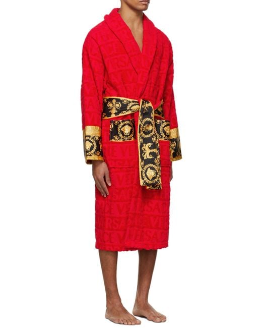Versace Red Versace I Love Baroque Belted Bathrobe for men