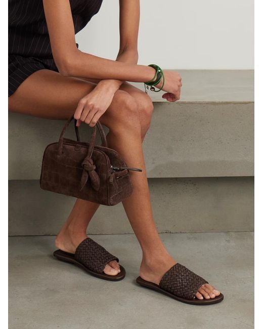St. Agni Brown Woven Leather Slippers