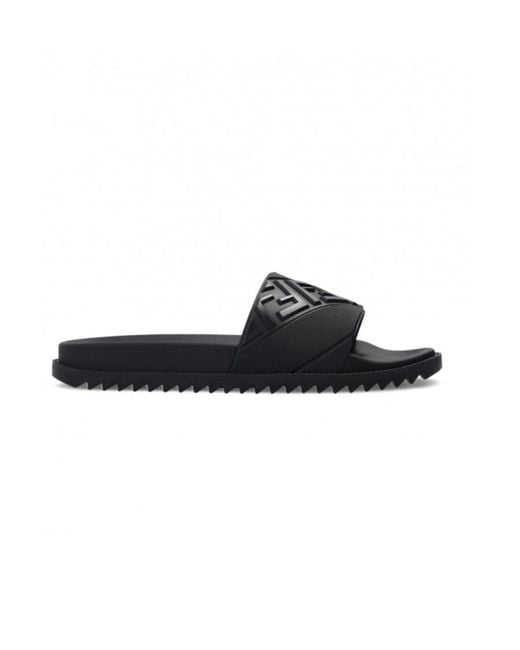 Fendi Black Ff Motif Embossed Slides for men