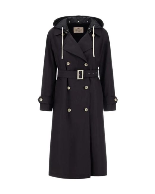 Herno Black Removable-Hood Trench Coat