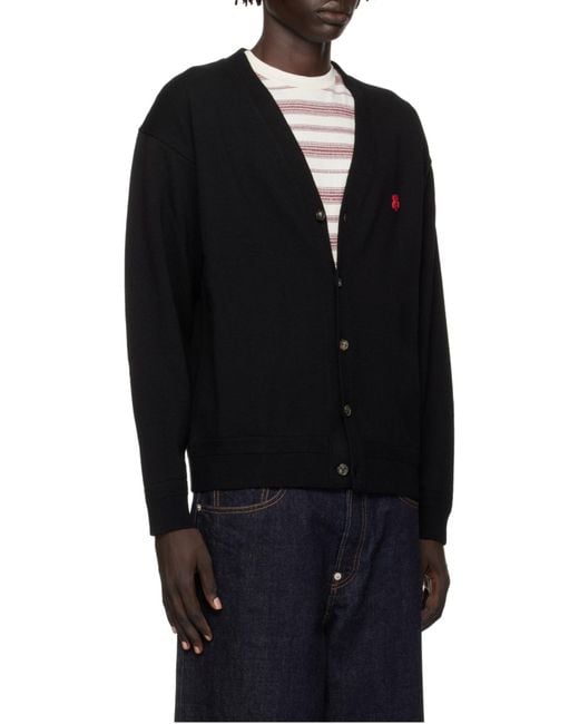 KENZO Black V-Neck Buttoned Cardigan for men