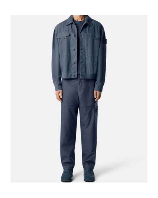 Stone Island Blue Buttoned Flap-Pocket Jacket for men