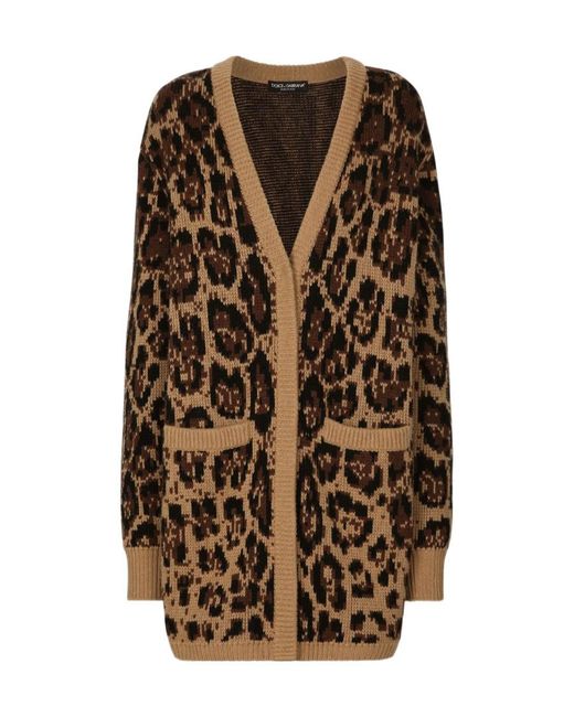 Dolce & Gabbana Brown Leopard Print Cashmere Cardigan