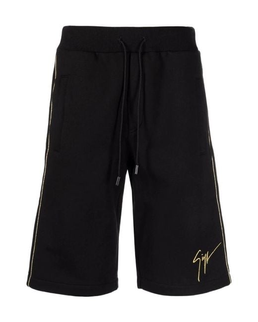 Giuseppe Zanotti Black Logo Embroidered Drawstring Track Shorts for men