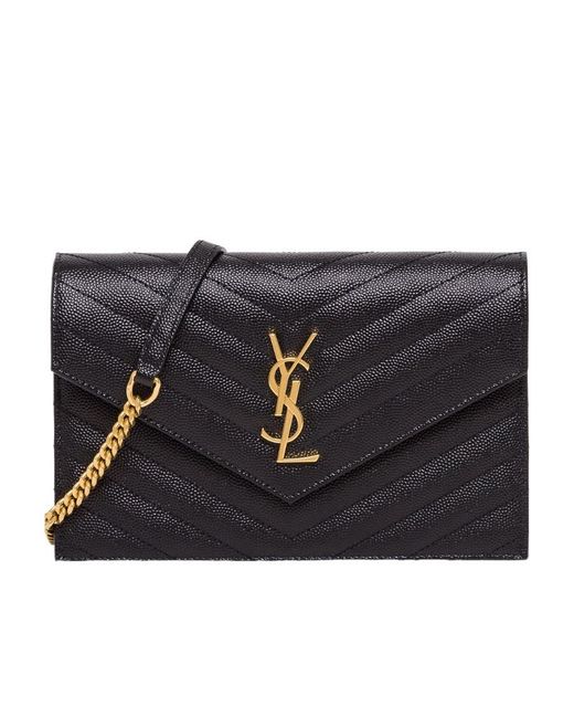 Saint Laurent Black Cassandre Envelope Chain Wallet