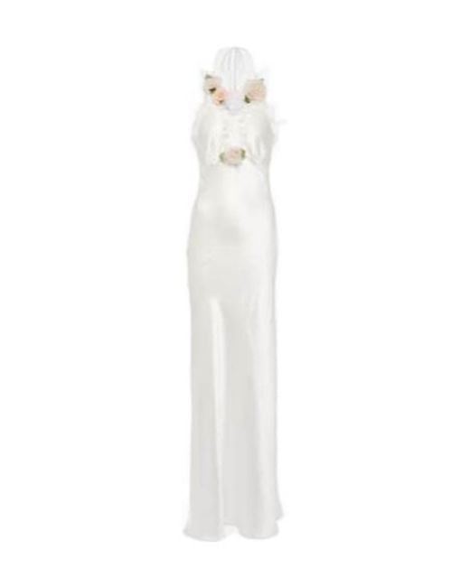 Rodarte White Floral Lace-Trimmed Silk Dress