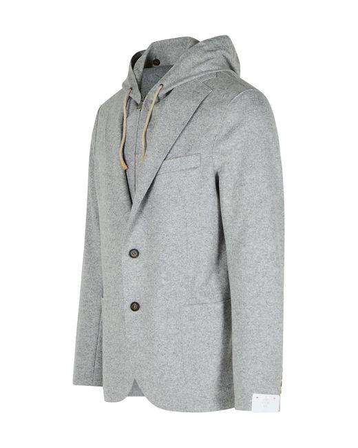 Eleventy Gray Drawstring Hood Jacket for men