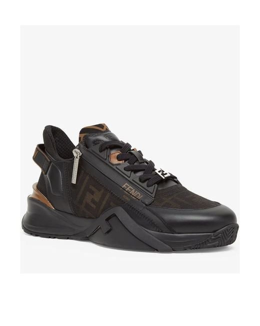 Fendi Black Flow Ff Jacquard Low-Top Sneakers for men