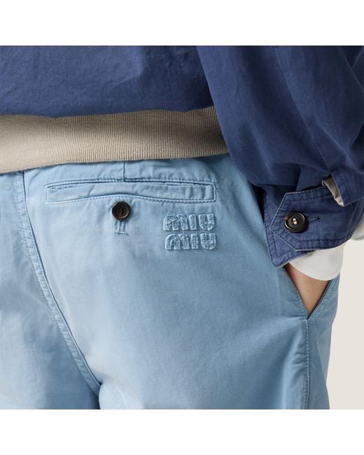 Miu Miu Blue Garment-Dyed Twill Pants