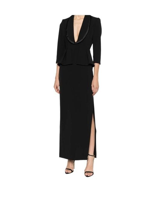 Elisabetta Franchi Black Peplum-Waist Shawl-Lapel Dress