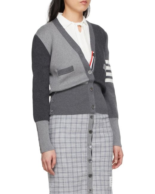 Thom Browne Gray 4-Bar Colour Block Cardigan