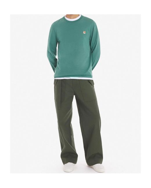 Maison Kitsuné Green Maison Kitsuné Fox Head Patch Long-Sleeved T-Shirt for men