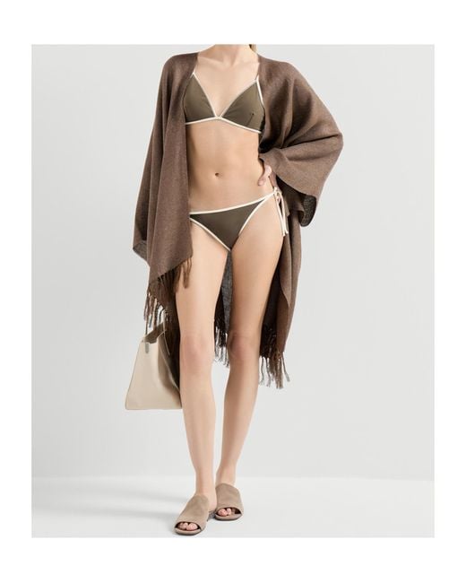 Brunello Cucinelli Gray Contrast-Piped Bikini Bottoms