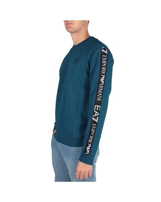Emporio Armani Blue Round-Neck Cotton Long-Sleeved Sweater for men