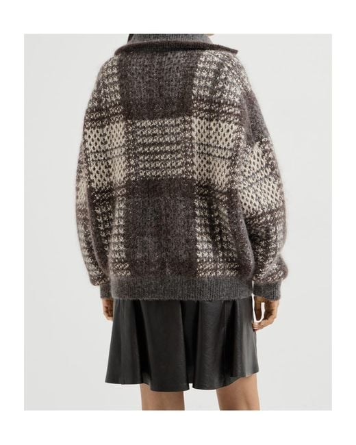 Brunello Cucinelli Gray Dazzling Tartan Double Knit Outerwear Jacket