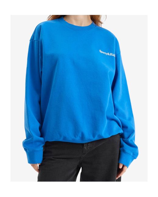 Sporty & Rich Blue Health Is Wealth Crew Sweatshirt